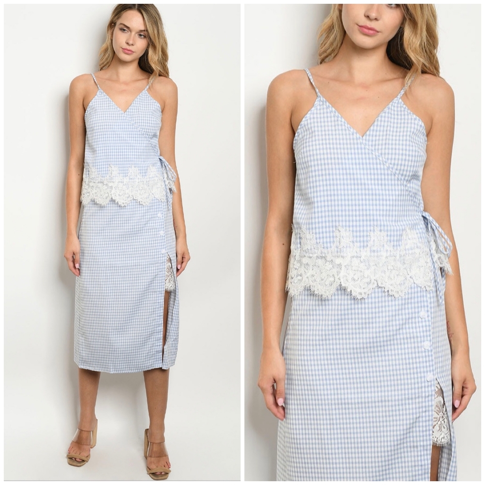 LAST ONE❗GILLI Blue Gingham 2-Piece Midi Skirt Set